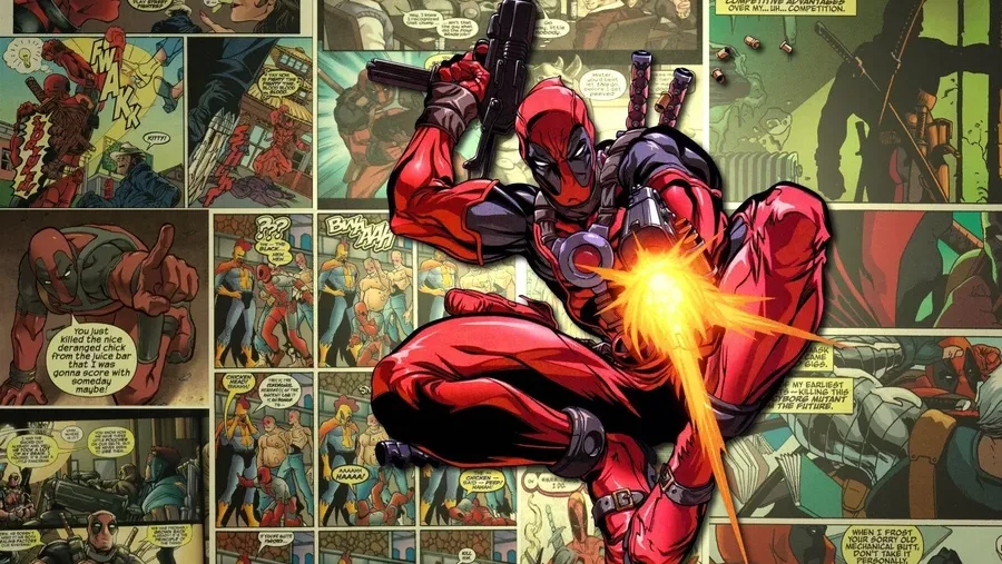 deadpool marvel comics collage of panels from comics action scenes