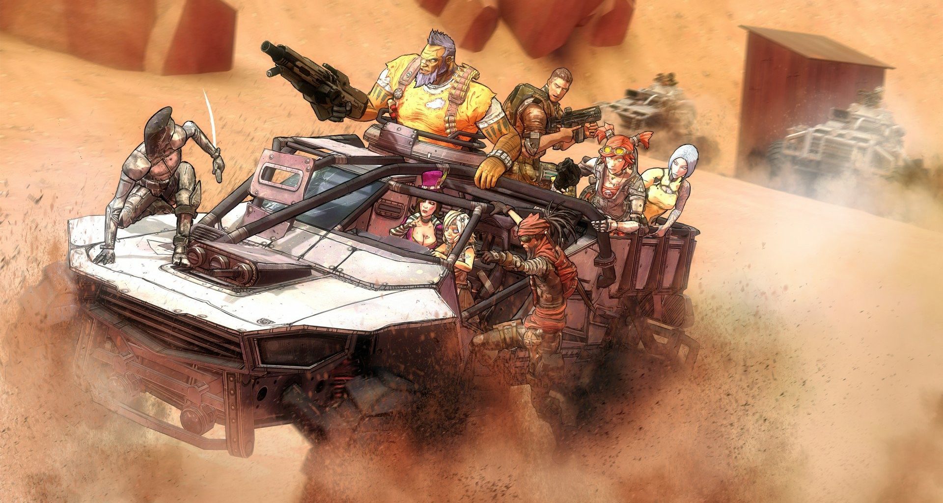 borderlands video game characters in vehicle