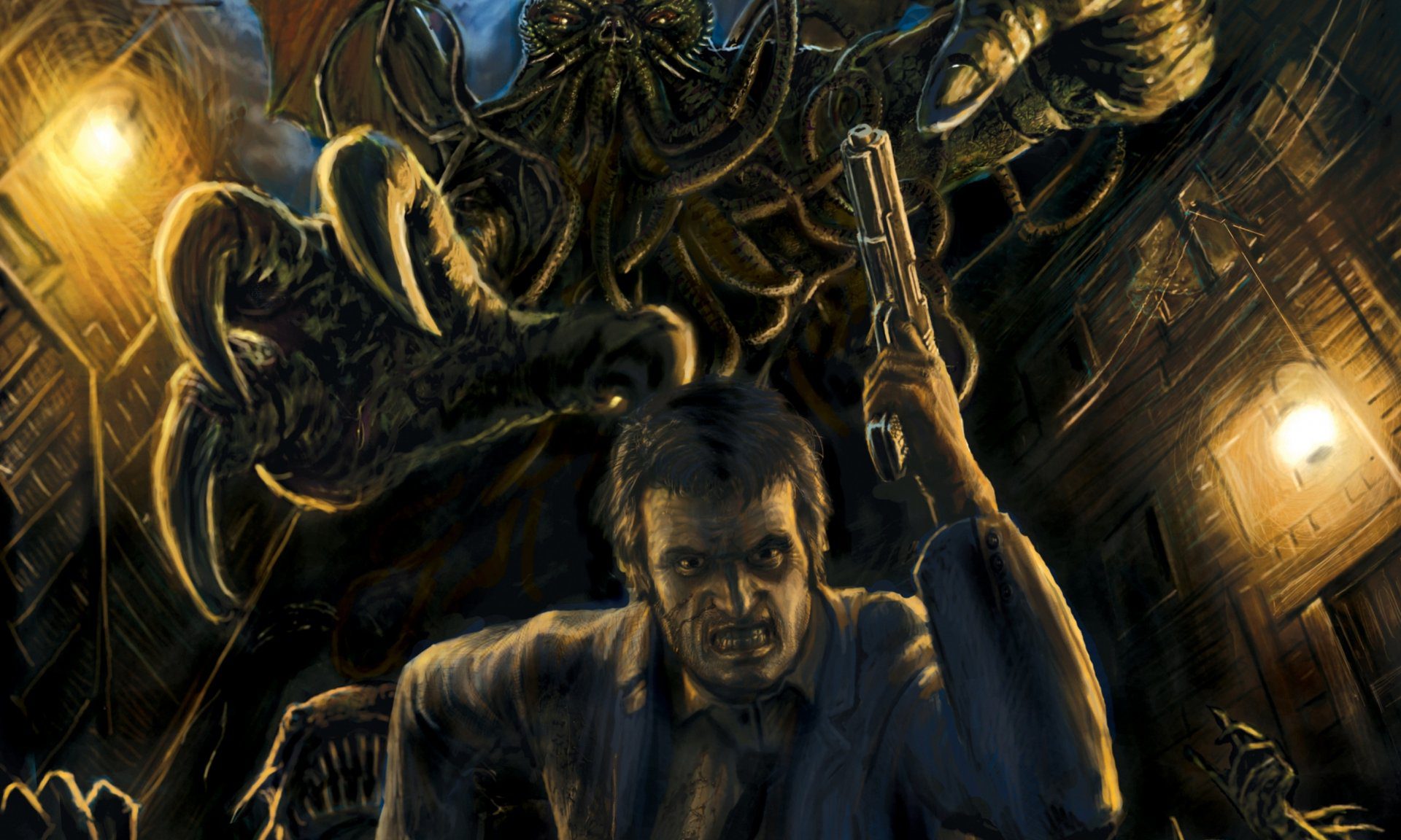 call of cthulhu man fleeing monster