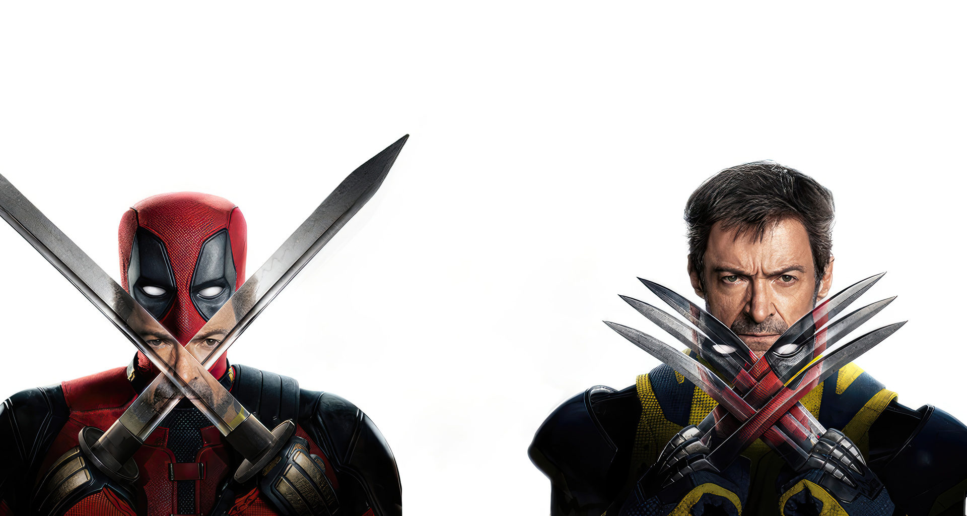 deadpool and wolverine hugh jackman and ryan reynolds on white background