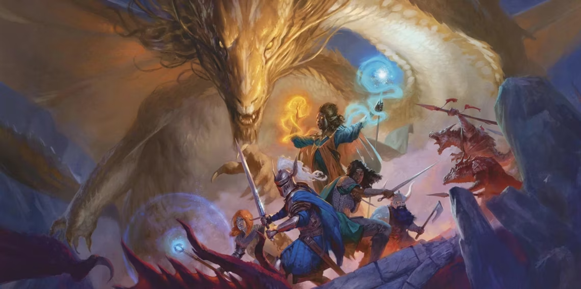 cover image from 2024 dungeons and dragons player's handbook party facing dragon