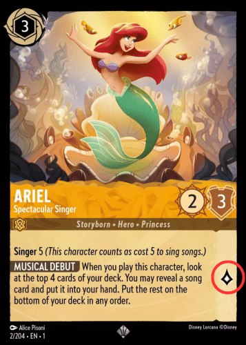 ariel lore lorcana lorcana trading card game ariel card with lore symbol highlighted