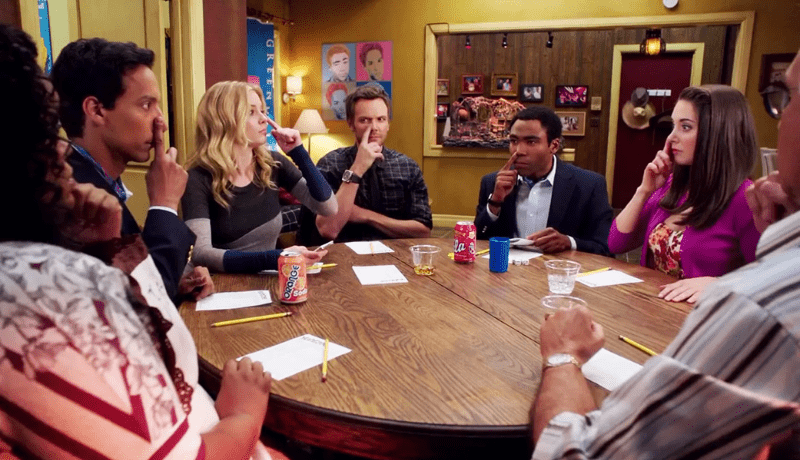 community-gang-sitting community gang sitting around table darkest timeline
