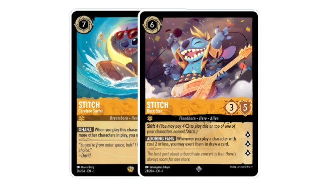 lorcana shift cards lorcana trading card game shift card two character cards depicting stitch from lilo and stitch