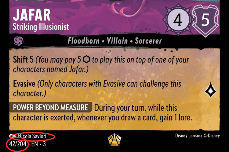 jafar lorcana card jafar lorcana trading card game collector number and artist highlighted