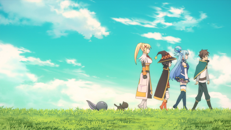 konosuba konosuba god's blessing on a wonderful world anime characters walking