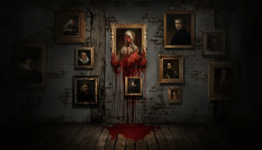 layers-of-fear-grim-wall-art-jkowzrtspsnn3rld layers of fear video game image of artwork on wall bloody paintings
